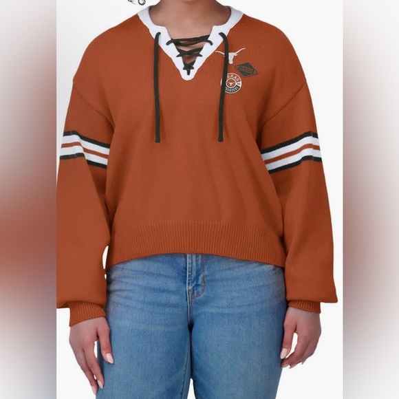 Texas Longhorn Patched Sweater with Lace-Up Detail - Picture 1 of 9
